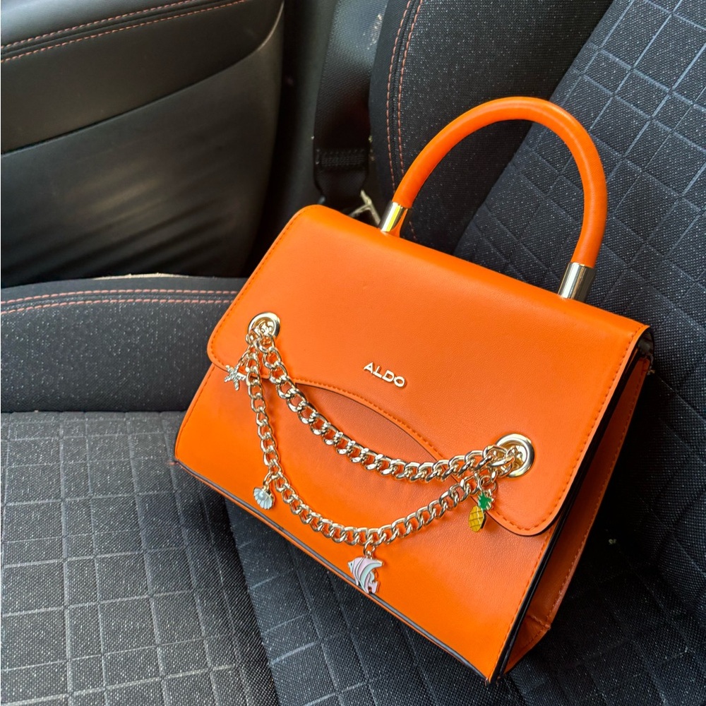 Aldo Orange Satchel with Structured Design and Chain Detail